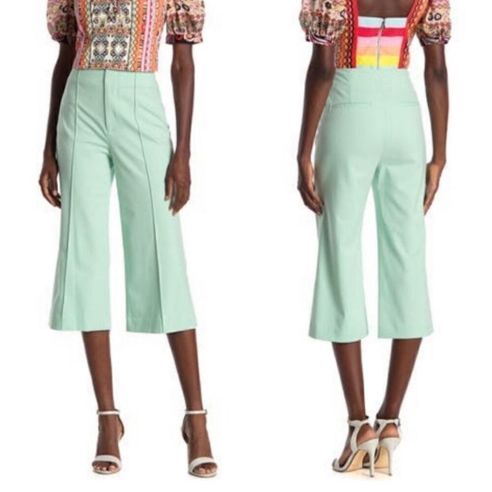NWT Alice + Olivia Dylan Clean Lined High-Waist Wide-Leg Pants Mint Green Size 4